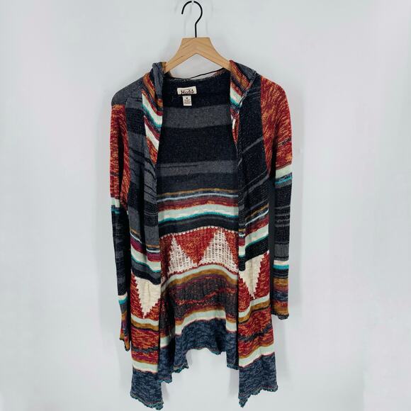 Mudd Womens M Southwest Boho Striped Open Front Hooded Cardigan Sweater Knit - Picture 9 of 9